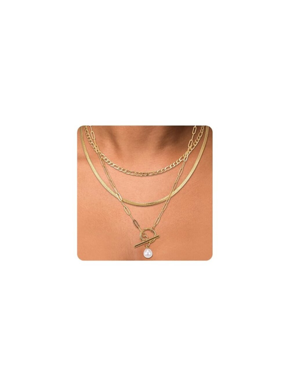 🆕 Gold Faux Pearl Necklace for Women Gold Plated Chain With Adjustable